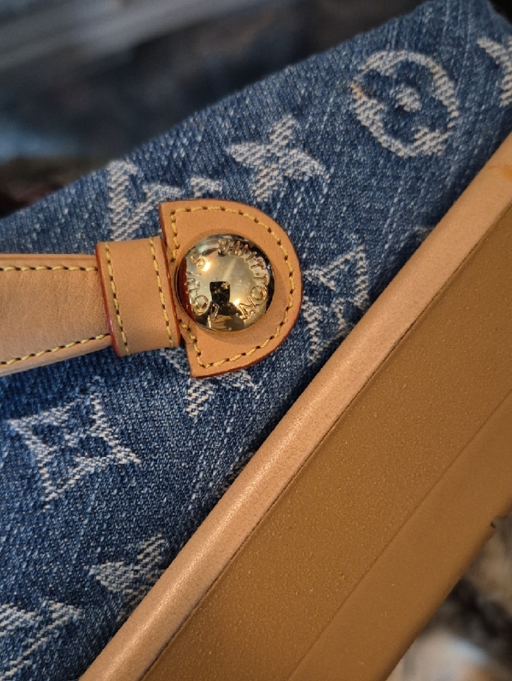 Louis Vuitton Denim Monogram Clogs - Blue & Tan Leather Strap - Picture 5 of 5